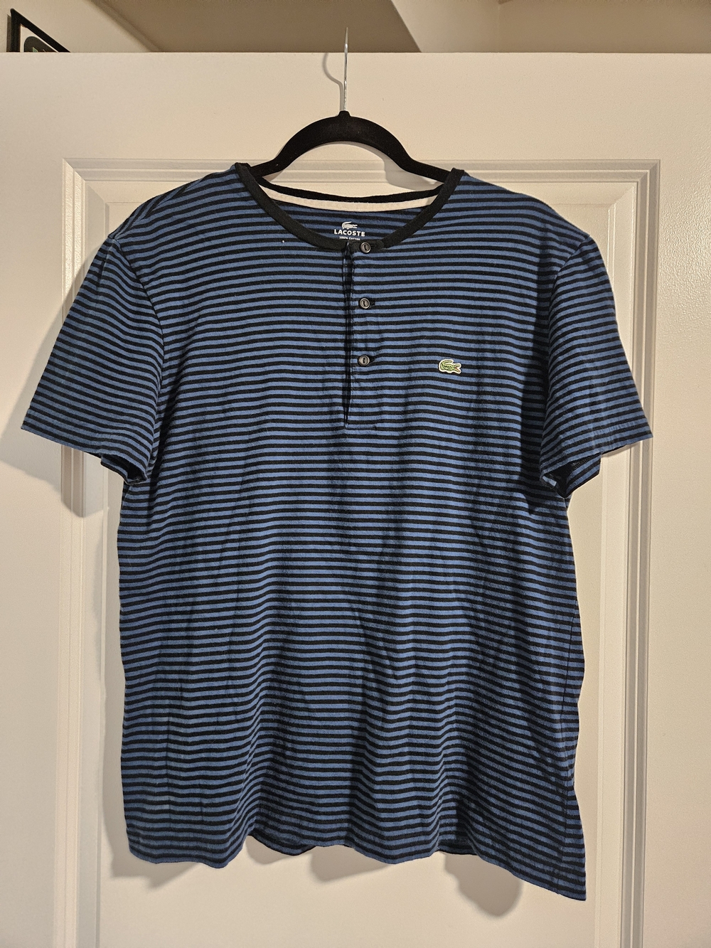 Lacoste Men's Blue Striped Henley Polo Shirt